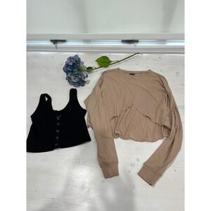 Out From Under Urban Outfitters Crop Top & Tank Set‎ Ribbed Button Front